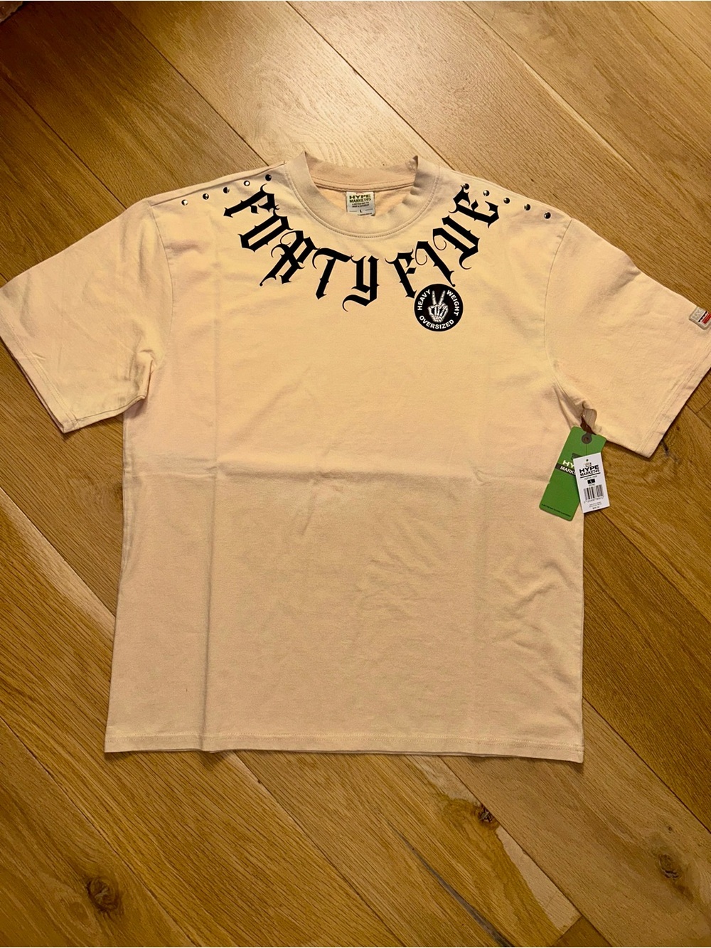 Hype Kids Short Sleeve Tee in Pale Pink with Black Neck Print